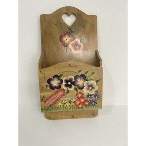 Vintage Wooden Floral ArtWall Storage Box w/ Colorful Flowers